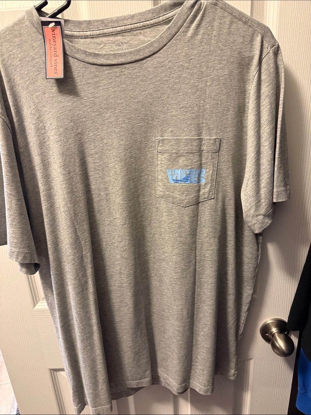 Vineyard Vines Light Gray Pocket Tee with Blue Logo